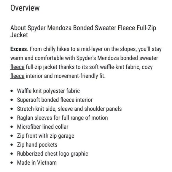 New $129 Spyder Men Mendoza Bonded Sweater Fleece Full-Zip Jacket Red Medium - Picture 4 of 10